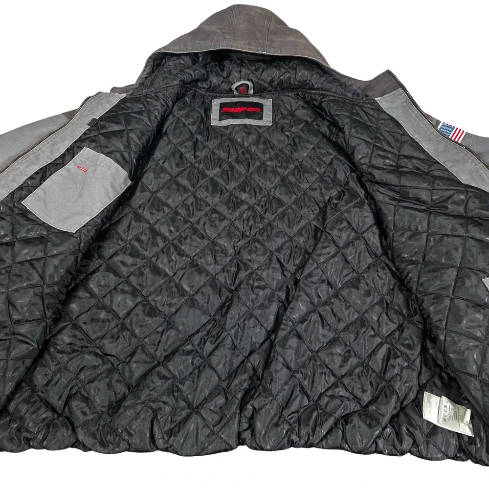 Snap-on Hooded‎ Work Jacket Mens 3XL Gray Black Canvas Quilted Mechanic Heavy